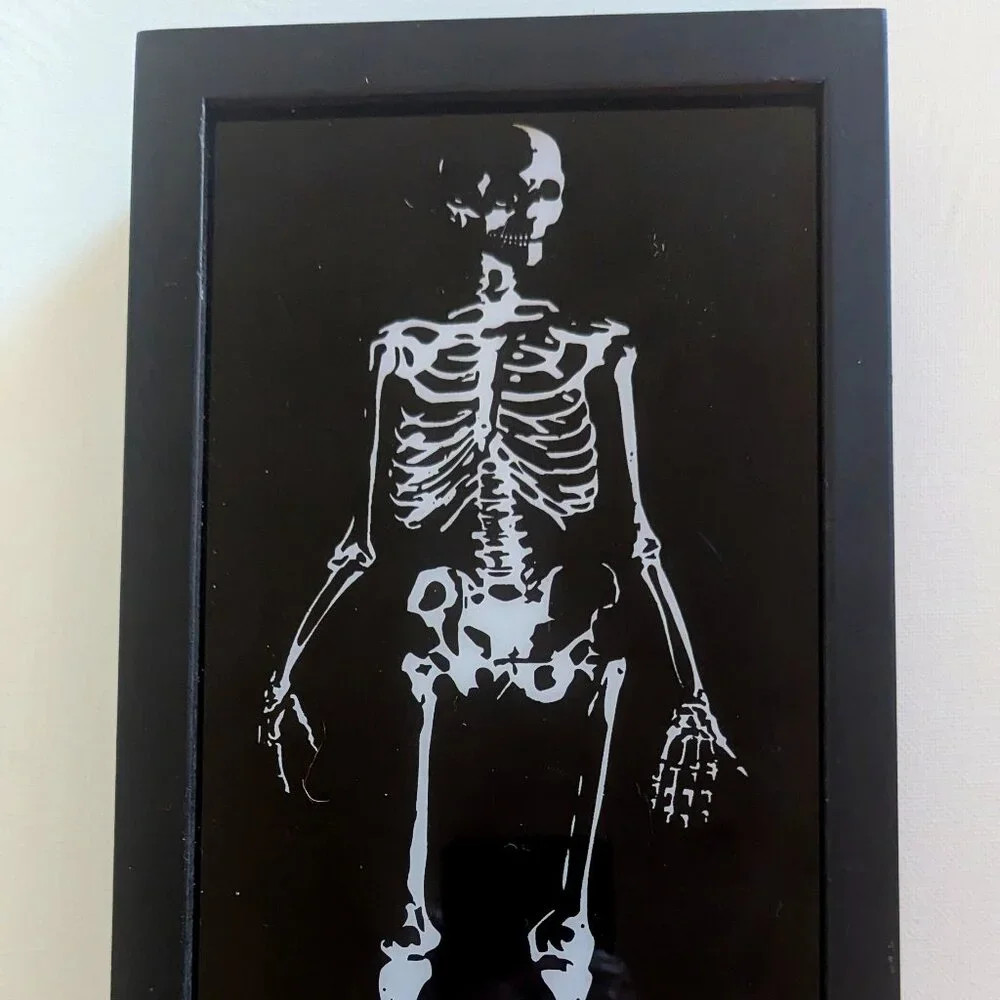 NWT Black LED Skeleton Box Sign Lights Up Black Goth Valloween Steampunk Decor